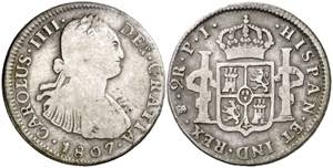 1807. Carlos IV. Potosí. PJ. 2 reales. (AC. ... 
