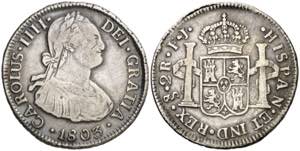 1803. Carlos IV. Santiago. FJ. 2 reales. ... 