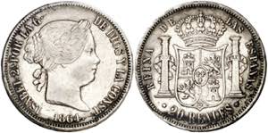 1864. Isabel II. Madrid. 20 reales. (AC. ... 