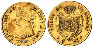 1865. Isabel II. Madrid. 2 escudos. (AC. ... 