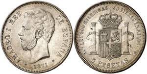 1871*1874. Amadeo I. DEM. 5 pesetas. (AC. ... 