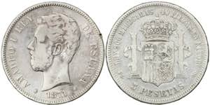 1871*-875. Amadeo I. DEM. 5 pesetas. (AC. ... 