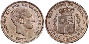 1877. Alfonso XII. OM. 5 céntimos. (AC. 4). ... 