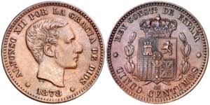 1878. Alfonso XII. OM. 5 céntimos. (AC. 5). ... 