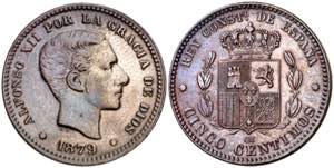 1879. Alfonso XII. OM. 5 céntimos. (AC. 6). ... 
