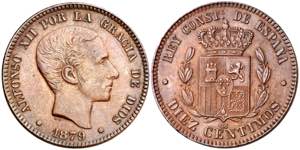 1879. Alfonso XII. OM. 10 céntimos. (AC. ... 