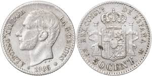 1885/1*86. Alfonso XII. MSM. 50 céntimos. ... 