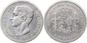 1875*--75. Alfonso XII. DEM. 5 pesetas. (AC. ... 