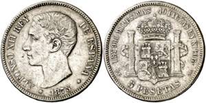 1875*--75. Alfonso XII. DEM. 5 pesetas. (AC. ... 