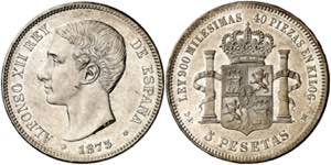1875*-875. Alfonso XII. DEM. 5 pesetas. (AC. ... 