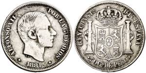 1881. Alfonso XII. Manila. 50 centavos. (AC. ... 