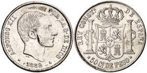 1882/0. Alfonso XII. Manila. 50 centavos. ... 
