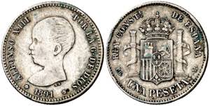 1891*--91. Alfonso XIII. PGM. 1 peseta. (AC. ... 