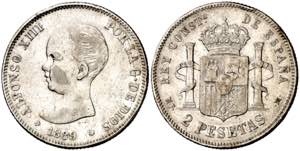 1889*18--. Alfonso XIII. MPM. 2 pesetas. ... 