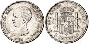 1891*1891. Alfonso XIII. PGM. 2 pesetas. ... 