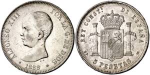 1888*1888. Alfonso XIII. MPM. 5 pesetas. ... 