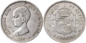 1889*--89. Alfonso XIII. MPM. 5 pesetas. ... 