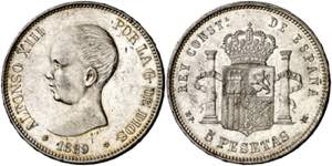 1889*1889. Alfonso XIII. MPM. 5 pesetas. ... 