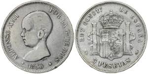1890*----. Alfonso XIII. MPM. 5 pesetas. ... 