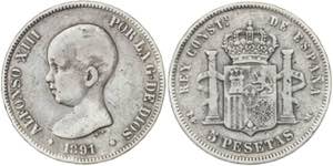 1891*----. Alfonso XIII. PGM. 5 pesetas. ... 