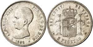 1892*-892. Alfonso XIII. PGM. 5 pesetas. ... 