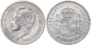 1893*-8--. Alfonso XIII. PGL. 5 pesetas. ... 
