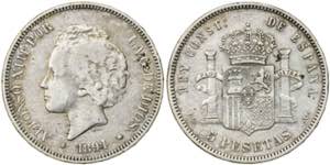 1894*18--. Alfonso XIII. PGV. 5 pesetas. ... 