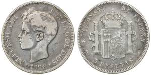 1896*--96. Alfonso XIII. PGV. 5 pesetas. ... 