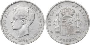1896*189-. Alfonso XIII. PGV. 5 pesetas. ... 