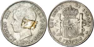 1897*----. Alfonso XIII. MSM. 5 pesetas. ... 