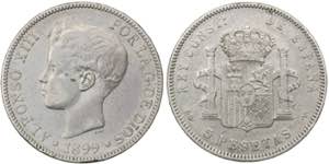 1899*18--. Alfonso XIII. SGV. 5 pesetas. ... 