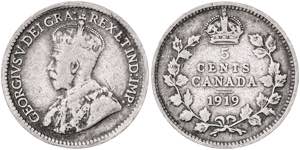 Canadá. 1919. Jorge V. 5 centavos. (Kr. ... 