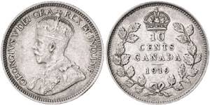 Canadá. 1919. Jorge V. 10 centavos. (Kr. ... 