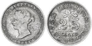 Ceylán. 1893. Victoria. 25 centavos. (Kr. ... 