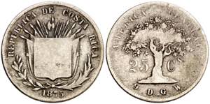 Costa Rica. 1875. GW. 25 centavos. (Kr. ... 