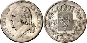 Francia. 1824. Luis XVIII. B (Rouen). 5 ... 