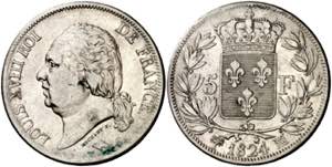 Francia. 1824. Luis XVIII. W (Lille). 5 ... 