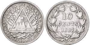 Nicaragua. 1887. H (Heaton). 10 céntimos. ... 