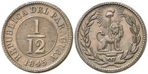 Paraguay. 1845. 1/12 de real. (Kr. 1.2). ... 