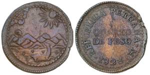 Perú. 1823. LMÆ (Lima). 1/4 de peso. (Kr. ... 