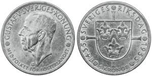 Suecia. 1935. Gustavo V. 5 coronas. (Kr. ... 