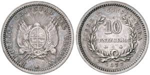 Uruguay. 1877. A. 10 céntimos. (Kr. 14). ... 