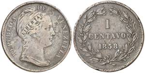 Venezuela. 1858. Heaton. 1 centavo. (Kr. 7). ... 