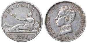1870 y 1905. 2 pesetas. Lote de 2 monedas. A ... 