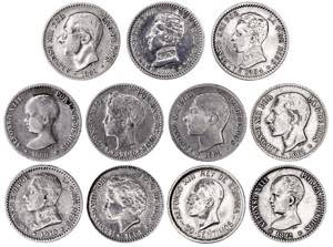 Alfonso XII y XIII. 50 céntimos. Lote de 11 ... 