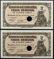 1937. Burgos. 5 pesetas. (Ed. D25a var) (Ed. ... 