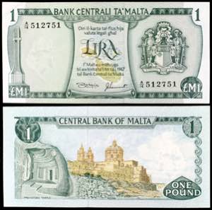 Malta. 1967 (1973). Banco Central. 1 lira. ... 