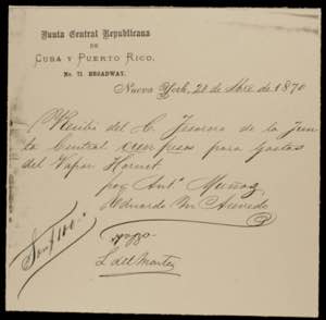 1870. Junta Central Republicana de Cuba y ... 
