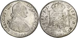 1804. Carlos IV. Santiago. FJ. 8 reales. ... 