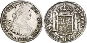 1808. Carlos IV. Santiago. FJ. 8 reales. ... 